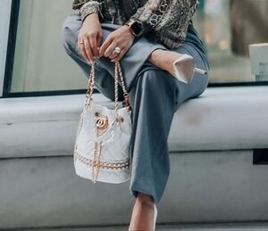 Quilted Gold Chain Accented Designer Fashion Bucket Bag